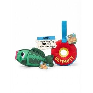 Barkbox New Dog Toy Bundle: Large Big Squeak Bass & Ultimutt Inner Tube - 2 Pc